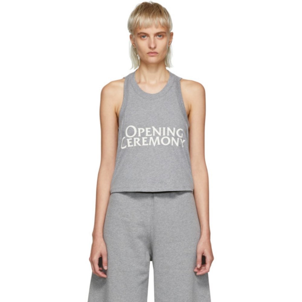 Opening Ceremony Grey Cropped Logo Tank Top Small
